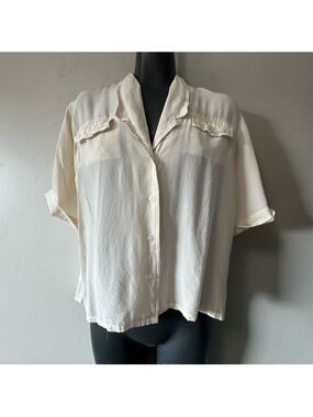 Vintage  Haberdashery Chic Cream Button Down Shirt for Women Silk